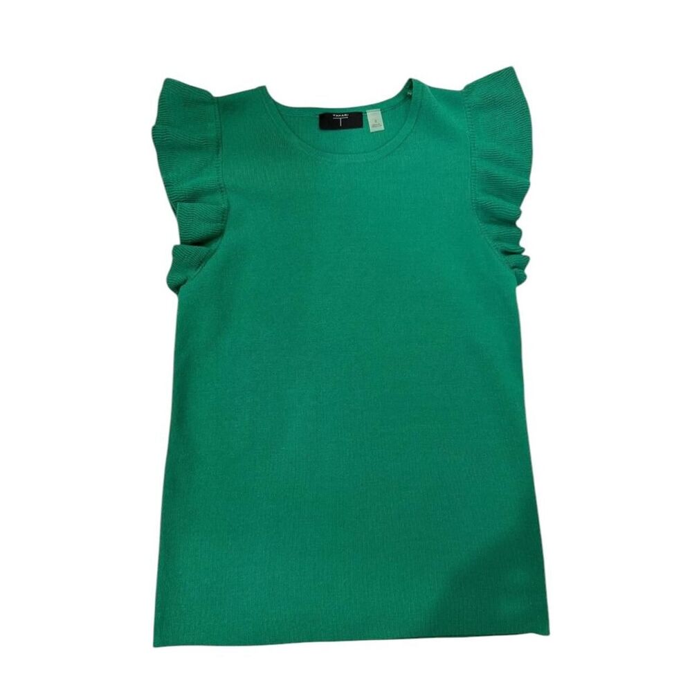 Tahari green ruffle sleeve top